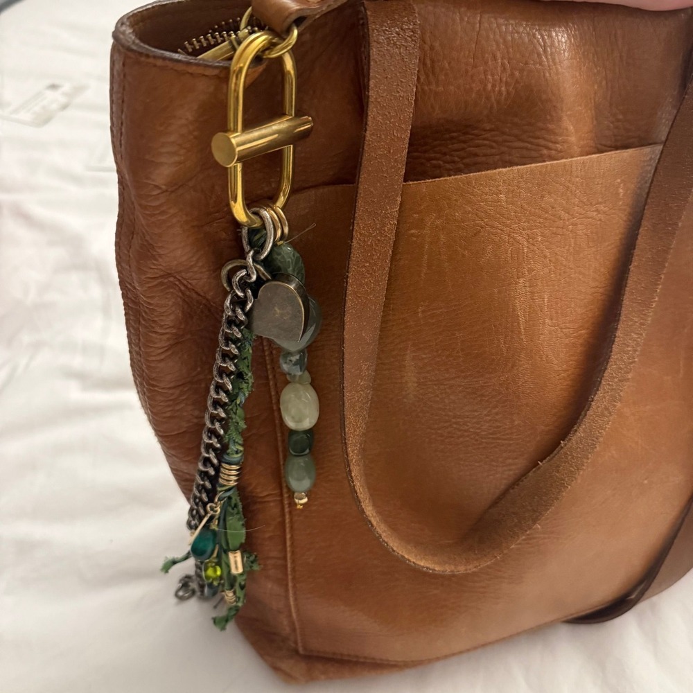 Free People Sample Bag Charm Green Stone Bead Heart Tassel Keychain Rare Boho